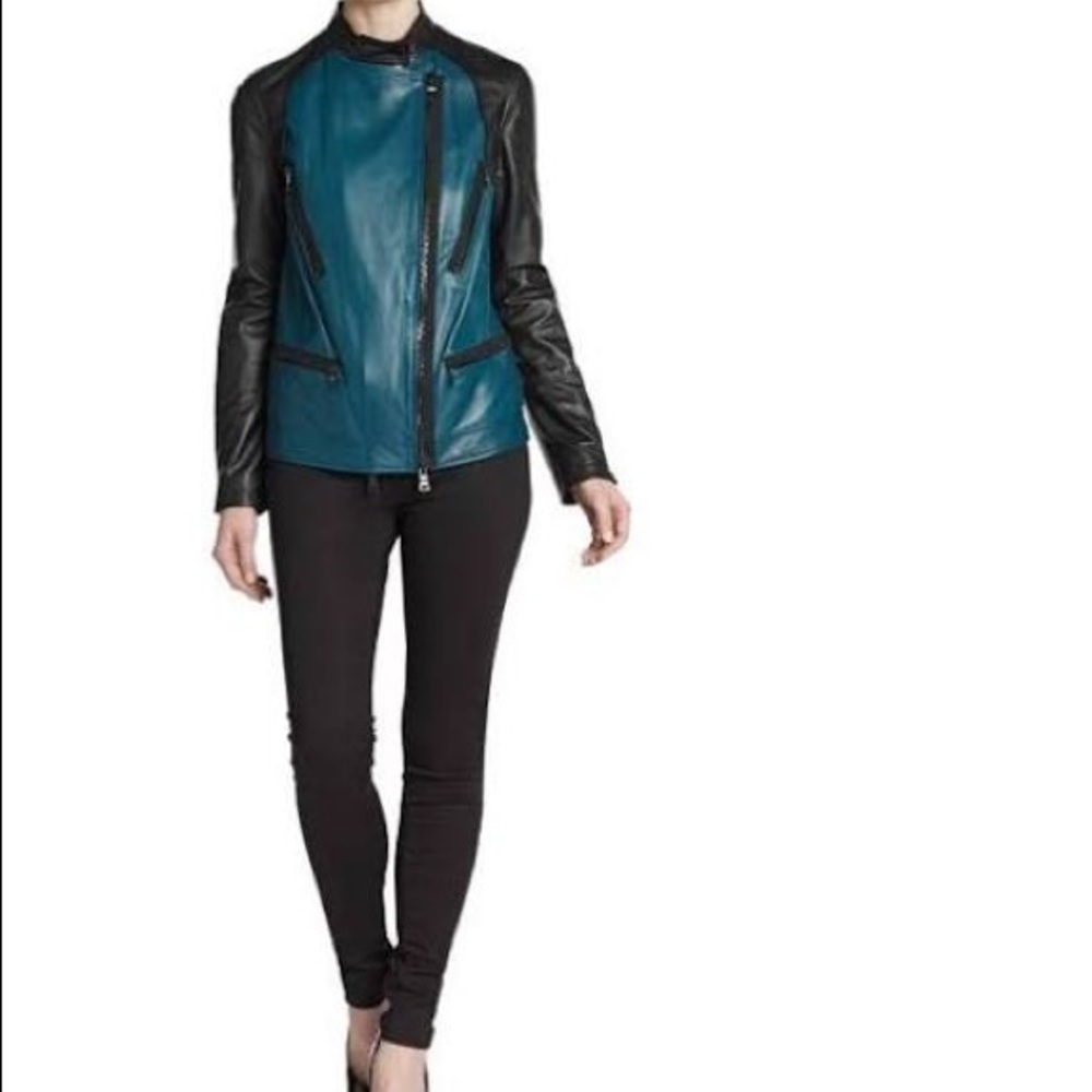 Robert Rodriguez Teal Leather Moto Jacket